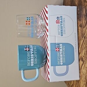 Indigo Christmas First and Last Call Set of Coffee Mug and Stemless Wine Glass